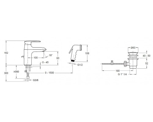 Смеситель Jacob Delafon Kumin E99465-CP для раковины с гигиеническим душем