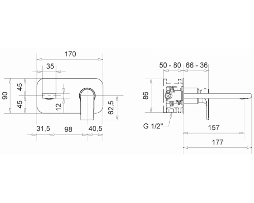 Смеситель Migliore Tenesi 25422 скрытого монтажа, для раковины, настенный, хром