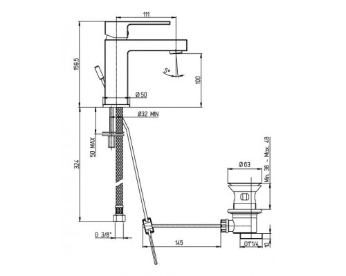 Смеситель Paini Dax-R-Dax 84CR211R для раковины с донным клапаном 1”1/4