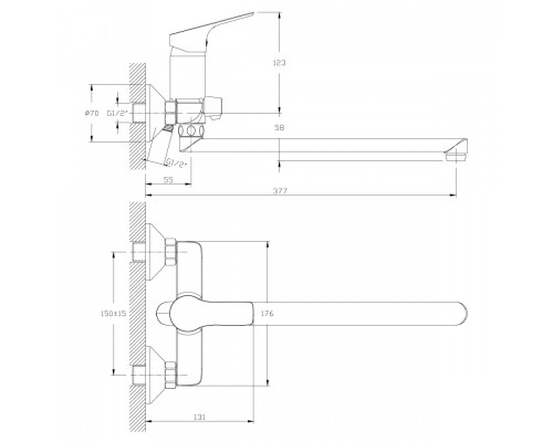 Смеситель Rossinka RS29-33 для ванны универсальный