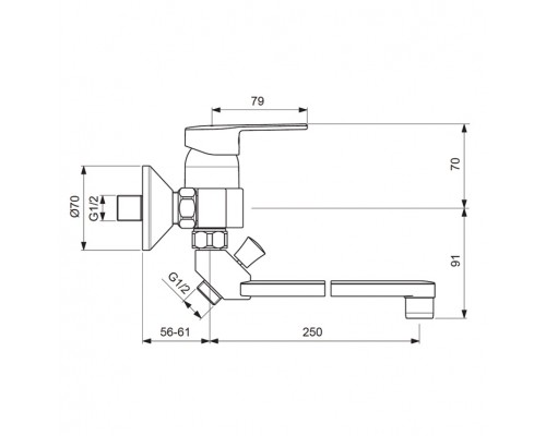Смеситель Vidima Логик BA280AA для ванны и душа с душевым гарнитуром, поворотный излив, хром