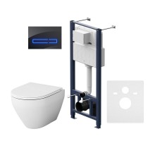 Инсталляция Am.Pm Spirit V2.0, IS450A38.701700 с безободковым унитазом Spirit V2.0 FlashClean, клавиша Touch Pro стекло, черная, крышка микролифт