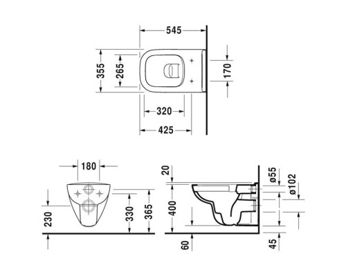 Подвесной унитаз Duravit D-Code, безободковый, крышка микролифт, 45700900A1