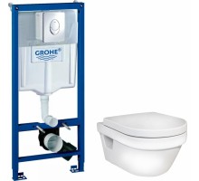 Инсталляция Grohe с безободковым унитазом Gustavsberg Hygienic Flush 5G84HR01, сиденье микролифт, комплект   399579