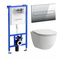 Инсталляция Laufen с безободковым унитазом Laufen Pro Rimless 8.6996.6.000.000.R, кнопка, сиденье микролифт, комплект Pack Laufen Pro Rimless