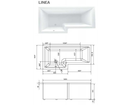 Ванна 1MarKa Linea, асимметричная, левая/правая, 165 х 85 см