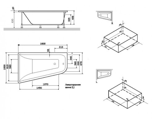 Ванна акриловая Am.Pm Spirit W72A-160L100W-A2, 160 x 100 см, левосторонняя