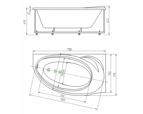Ванна гидромассажная акриловая Aquatek Бетта 170 x 97 см с фронтальным экраном, белая, левая/правая