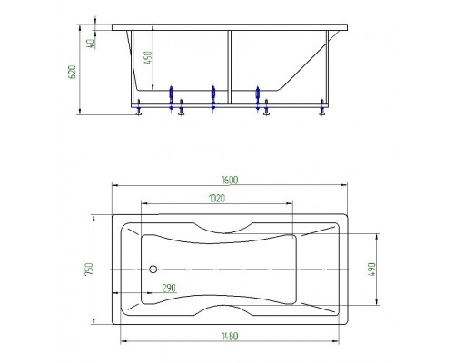 Ванна акриловая Aquatek Феникс 160 x 75 см с фронтальным экраном, белая, слив слева, FEN160-0000022