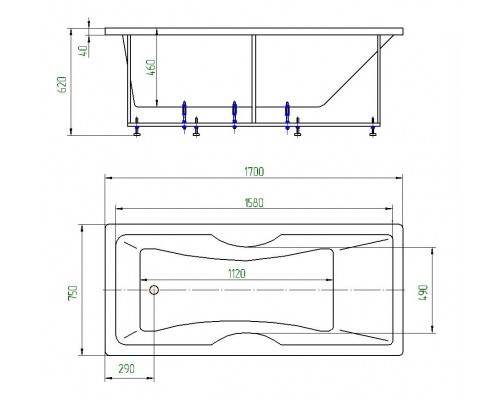 Ванна акриловая Aquatek Феникс 170 x 75 см с фронтальным экраном, белая, слив слева, FEN170-0000043