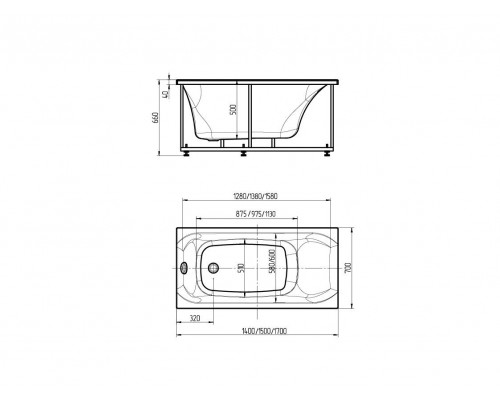 Акриловая ванна Aquatek Альфа 140х70