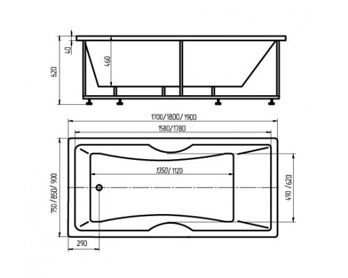 Ванна акриловая Aquatek Феникс 190х90 прямоугольная