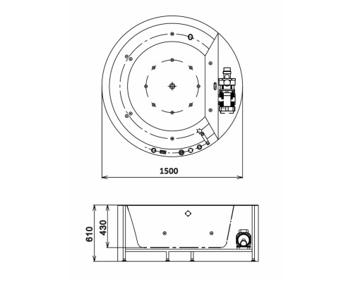 Ванна гидромассажная акриловая Gemy G9230 K, 150 х 150 х 61 см