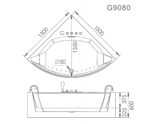 Акриловая ванна Gemy G9080 O с аэромассажем, 150 х 150 см