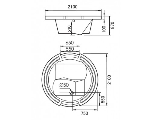 Ванна гидромассажная акриловая Gemy G9060 B 210 х 210 x 87 см, встраиваемая, белая