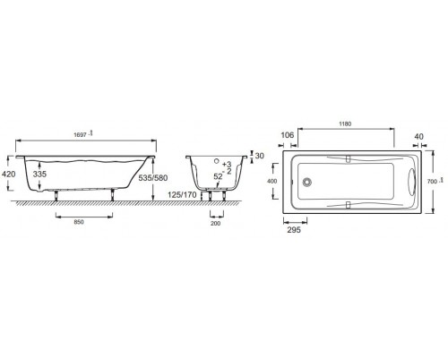 Ванна акриловая Jacob Delafon Odeon Up, 170 х 70 см, E6080RU-00