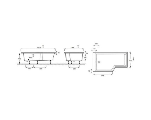 Ванна акриловая Jacob Delafon Bain Douche NEO E6D000-00 160 х 90 х 70, левая/правая