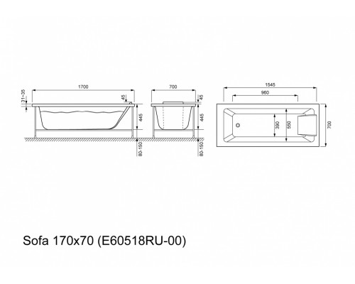 Ванна акриловая Jacob Delafon Sofa E60518RU-00, 170 x 70 см