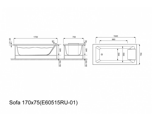 Акриловая ванна Jacob Delafon Sofa 170x75 E60515RU-01