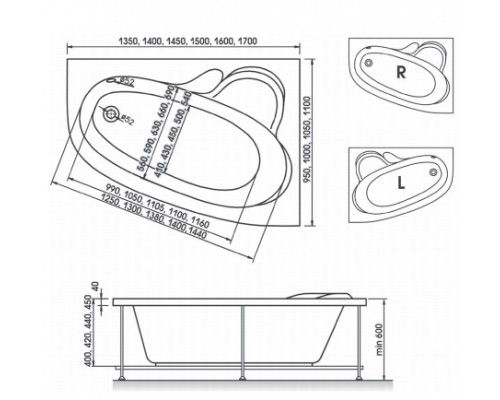 Ванна акриловая Relisan Ariadna L/R 150 х 100 см