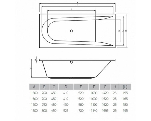 Ванна акриловая Vayer Boomerang 150.070.045.1-1.0.0.0, 150 х 70 см