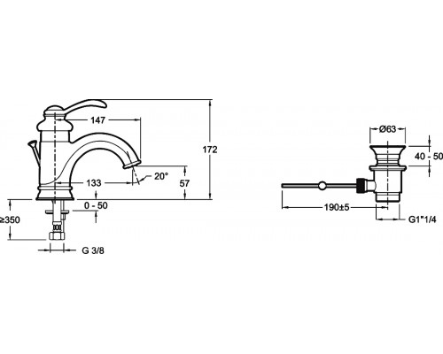 Смеситель Jacob Delafon Fairfax E72090 для раковины с донным клапаном