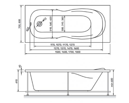 Ванна акриловая Relisan Neonika 160 х 70 см