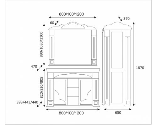 Шкаф - пенал Misty Барокко 60 R Л-Бар05060-033П