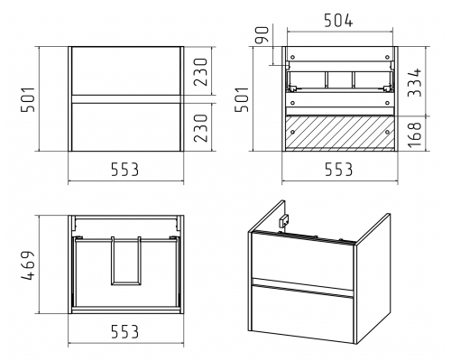 Тумба под раковину Misty Алиса - 58 с 2 ящ. подвесная Э-Али01058-011П2Я