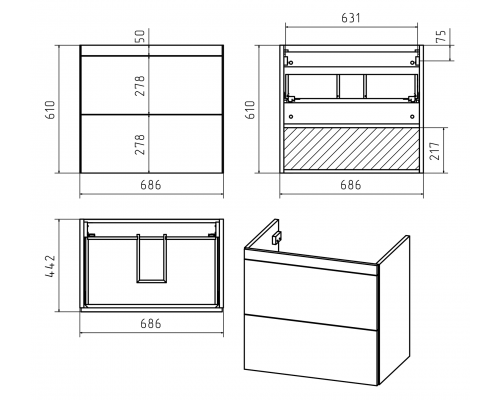 Тумба под раковину Misty Атлантик - 70 с 2 ящ. подвесная (белая) П-Атл-01070-011П2Я