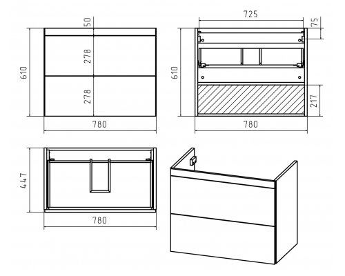 Тумба под раковину Misty Атлантик - 80 с 2 ящ. подвесная (белая) П-Атл-01080-011П2Я
