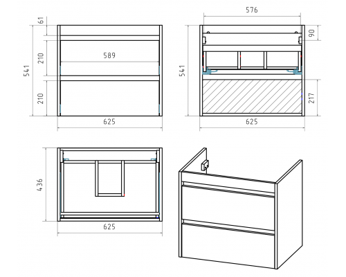 Тумба под раковину Brevita Balaton - 65 подвесная (комбинированная)