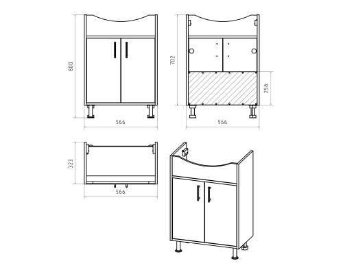 Тумба под раковину Misty Делла - 60 напольная прямая (ЛДСП / Белая) Э-Дел-07060-011922дП