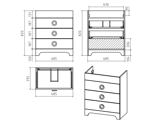 Тумба под раковину Misty Лейла - 70 с 3 ящ. белая Пр-Лей01070-013Я