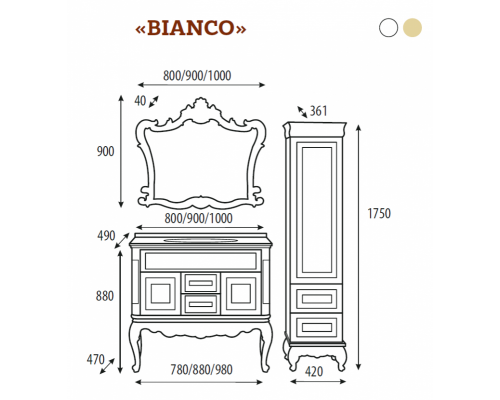 Зеркало Misty Bianco 90 белое сусальное золото Л-Бья02090-391
