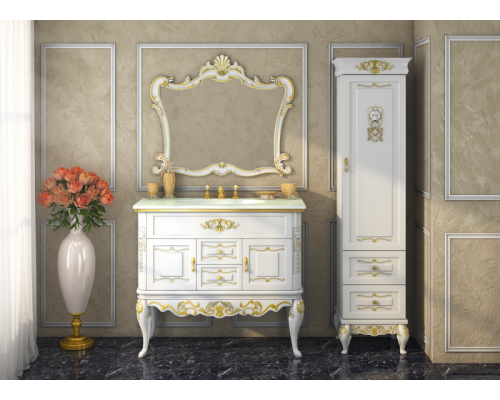 Зеркало Misty Bianco 90 белое сусальное золото Л-Бья02090-391