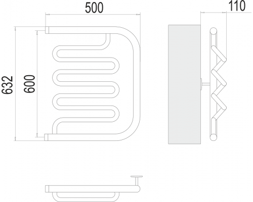 Полотенцесушитель Terminus Фокстрот-Лиана (1") 600х500