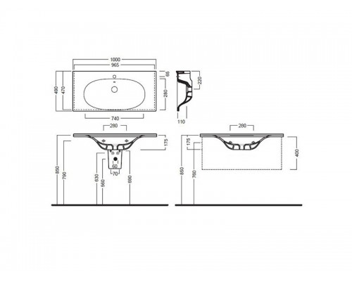 LE FIABE Раковина 100, 1 отверстие для смесителя, подвесная или накладная, размер 100х48.5, белая