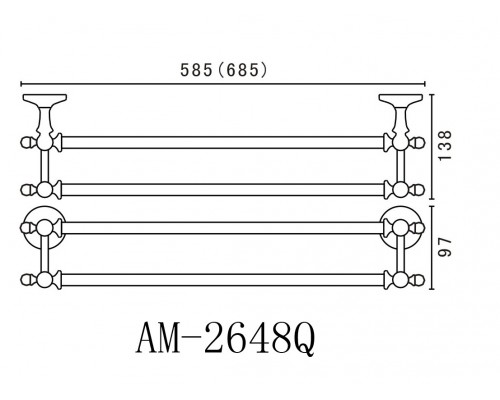 Двойной полотенцедержатель Art&Max Antic AM-E-2648Q, 58.5 см, бронза
