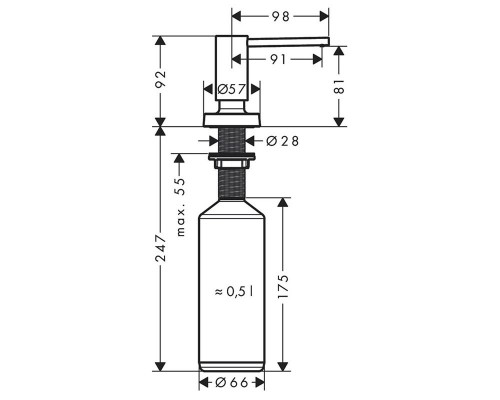Дозатор жидкого мыла Hansgrohe A51, 40448800, под сталь