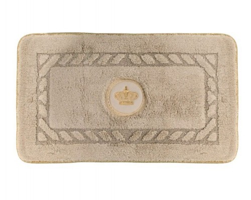 Коврик для ванной комнаты Migliore, вышивка логотип КОРОНА, капучино, окантовка золото, 60 х 100 см, 30778