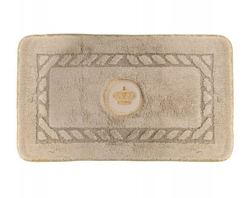 Коврик для ванной комнаты Migliore, вышивка логотип КОРОНА, капучино, окантовка золото, 70 х 140 см, 30777