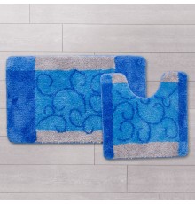 Набор ковриков для ванной комнаты Milardo Fine Lace 50 x 80 см + 50 x 50 см, 350PA68M13, полиэстер-акрил, голубой