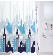 Штора для ванной комнаты Milardo Travel memories 780P180M11 180 x 200 см, полиэстер, голубой, белый