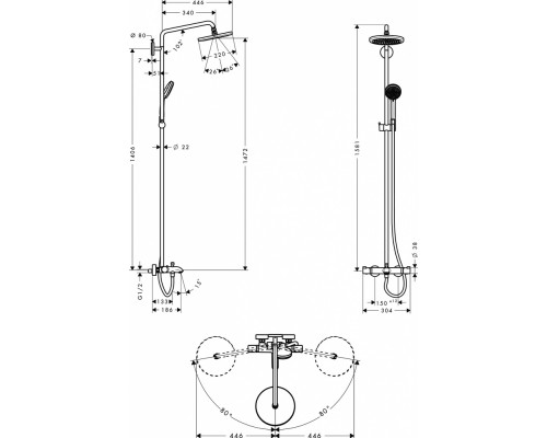 Душевая система Hansgrohe Croma 220 Showerpipe 27223000 с поворотным верхним душем, Ø 220 мм
