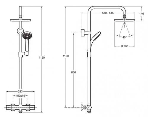 Душевая система Jacob Delafon July E45716-CP с термостатическим смесителем, верхний душ круглый