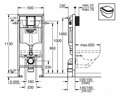 Инсталляция Grohe Rapid SL 38528001 для унитаза, высота 1.13 м