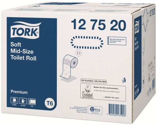 Туалетная бумага Tork Premium 127520 T6 Mid-size в миди-рулонах мягкая, блок: 27 рулонов