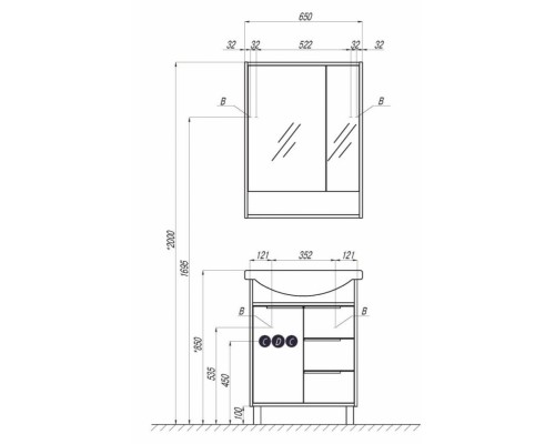 Шкаф-зеркало Акватон Рико 65 см 1A215202RIB90