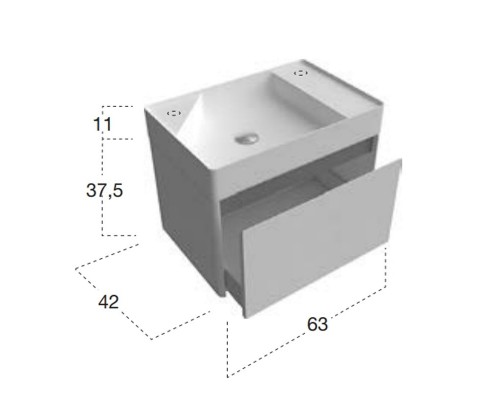 Тумба под раковину Antonio Lupi Simplo 63 SMPI163 A, подвесная, 1 ящик